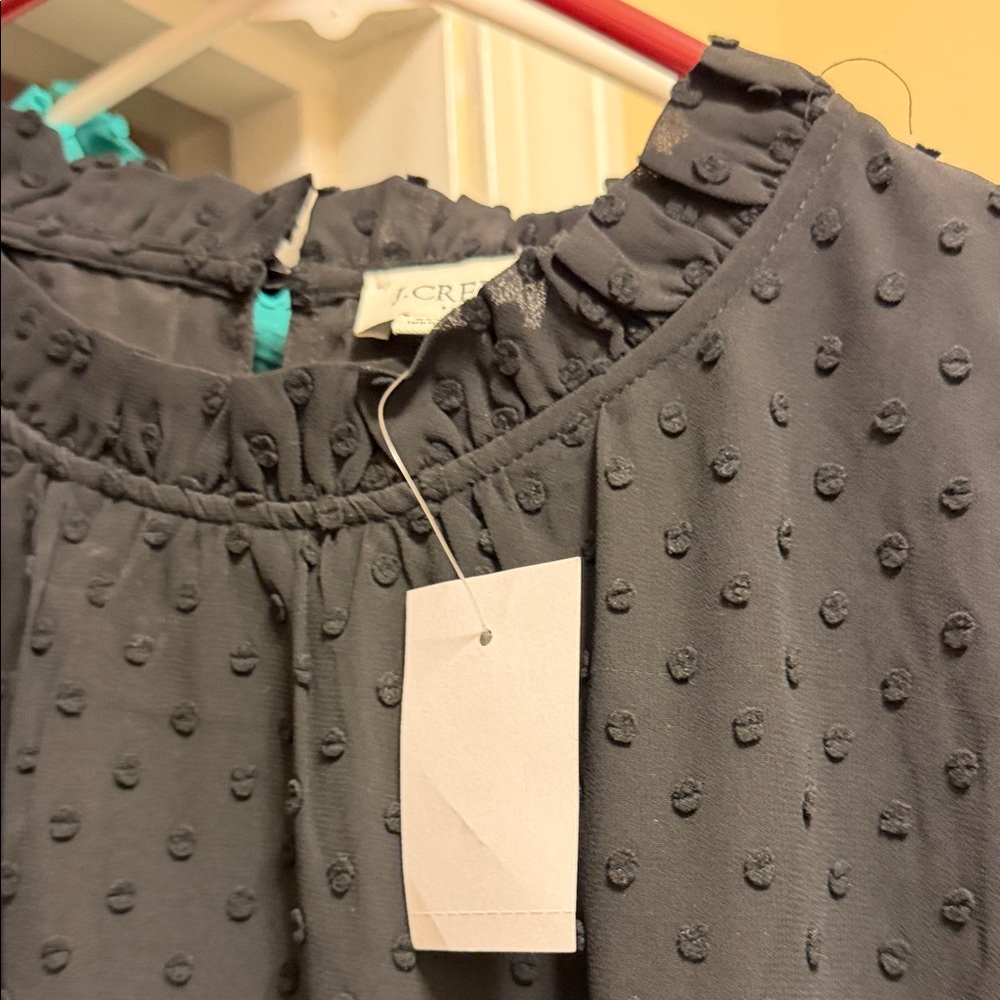 J. Crew black and teal Textured Top